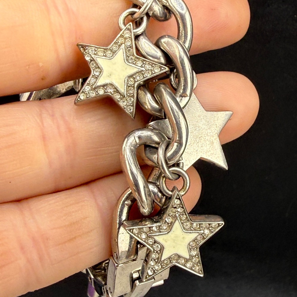 Betsey Johnson Watch Rock Star Silver Tone Rhinestone Charm UNTESTED 6in - Picture 10 of 13